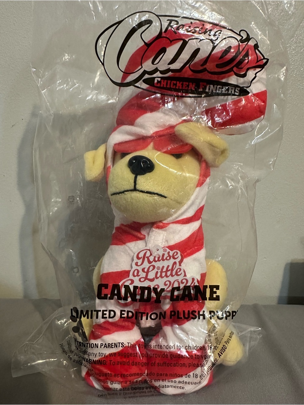 Raising Cane's Candy Cane Limited Edition Plush Puppy